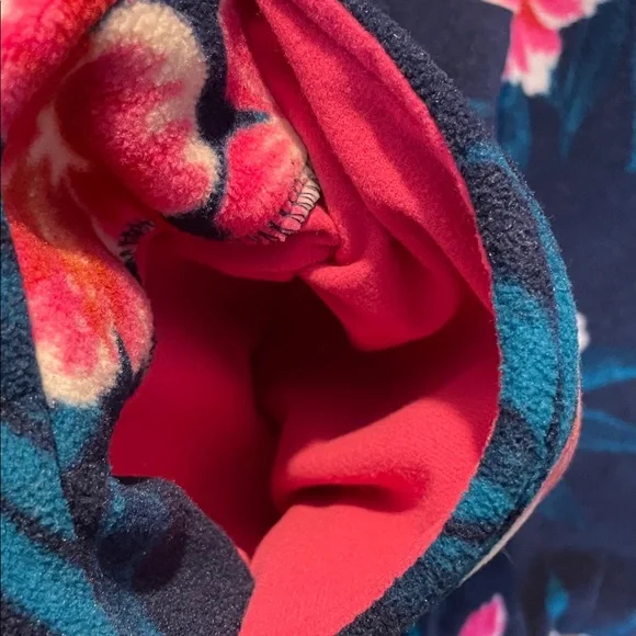 Lands' End Navy and Pink Floral Fleece Pullover Size L - Picture 7 of 9